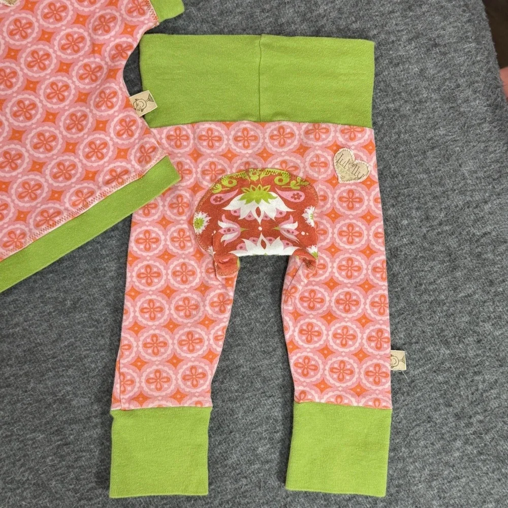 Lulolly Legs Boutique Organic Baby Knit Kimono Leggings Set Euro 0-6M Pink Green